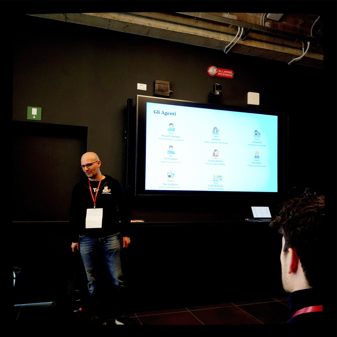 Figura 1 – La lezione sullo sviluppo software assistito dall’AI che ha preceduto il workshop.